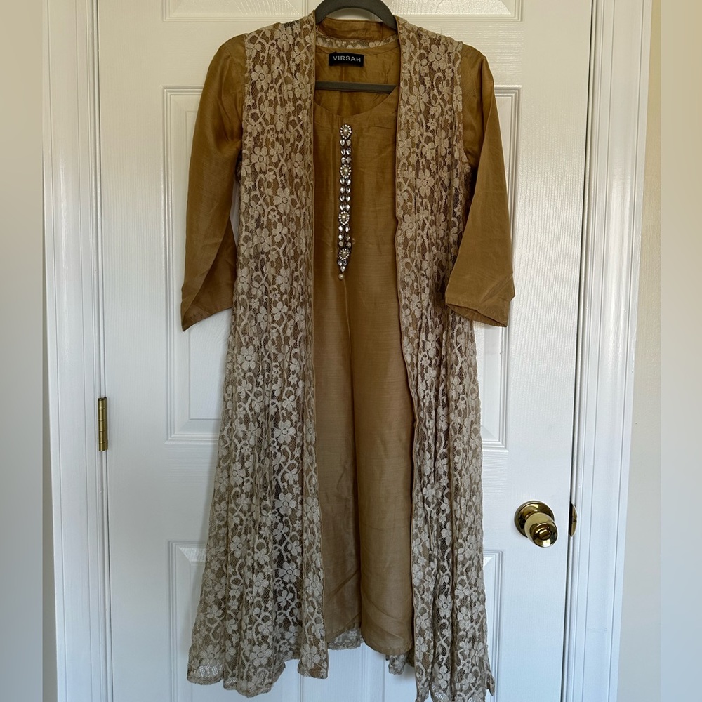 Virsah silk kurta and lace jacket